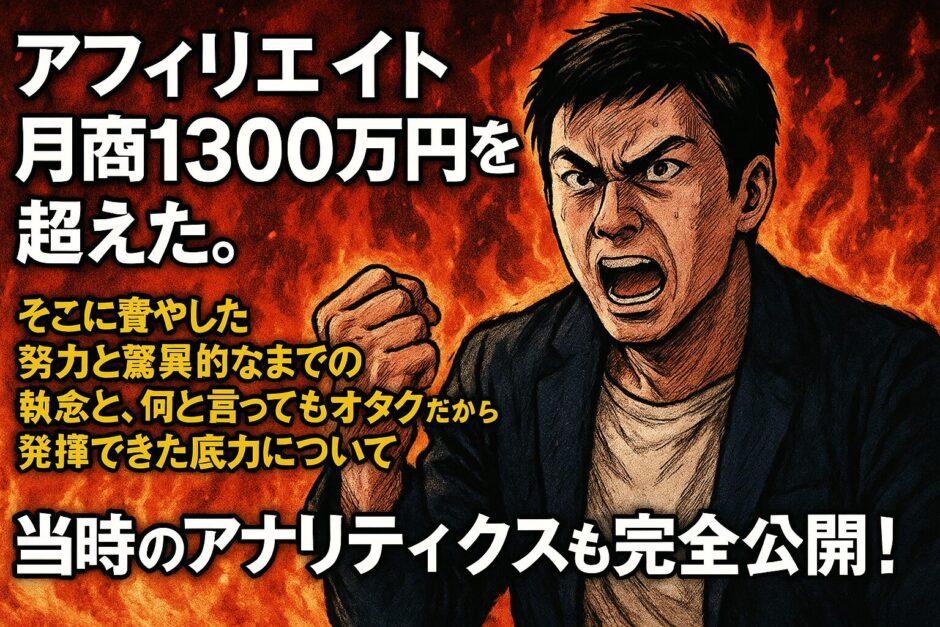 アフィリエイト月商1300万円達成！報われた努力と驚異の執念とオタクの底力
